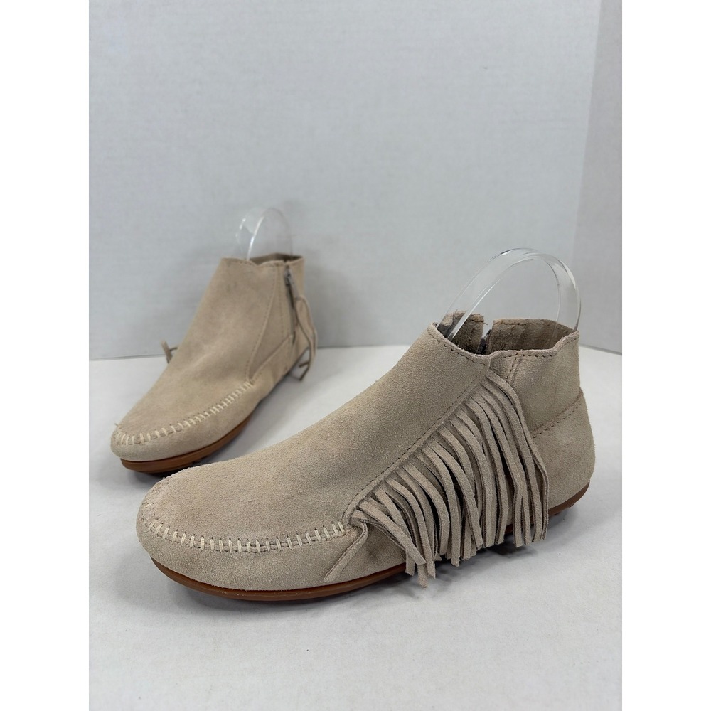 Minnetonka Womens Suede Fringe Moccasin Ankle Boots Tan 658S Size 7